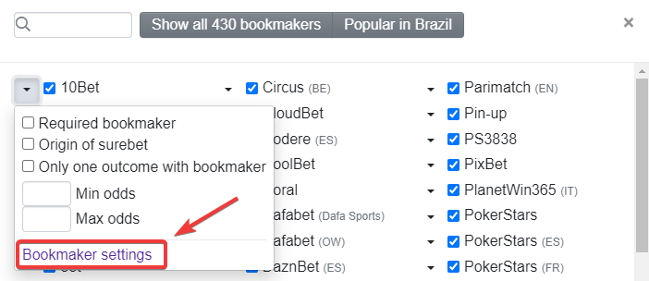 Bookmaker settings link