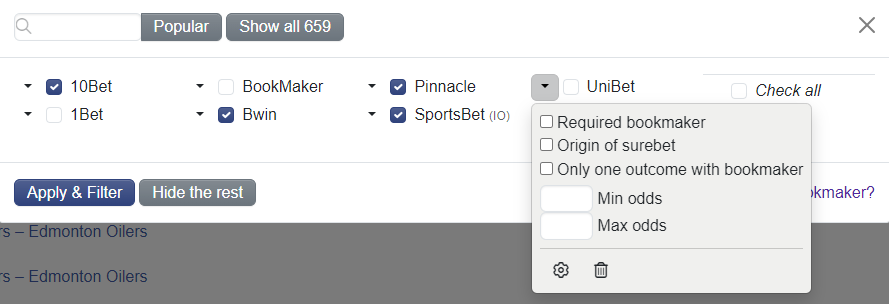 Lista personale di bookmakers