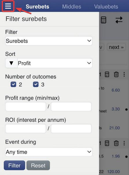 Mobile Surebets Filter