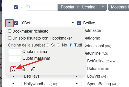 Triangolo nero vicino al nome del bookmaker