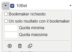 Menu a discesa del bookmaker