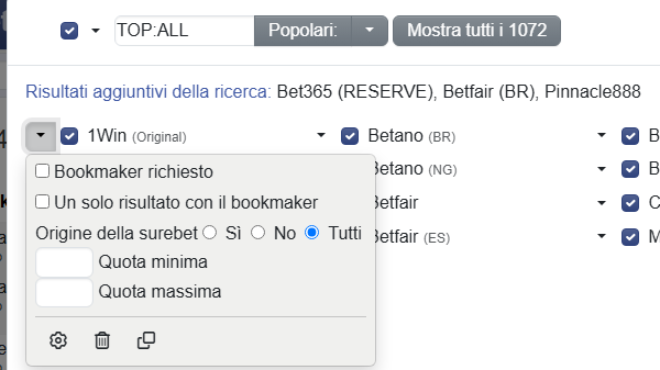 Lista personale di bookmakers