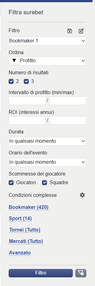 SureBets Filter