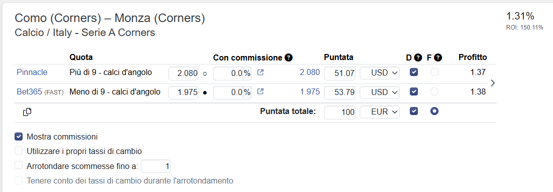 Calcolatore surebet