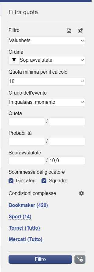 Valuebets filter