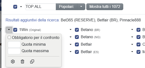 Lista personale di bookmaker